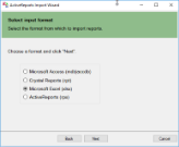 Select Microsoft Excel (xlsx) as the input format in ActiveReports Import Wizard dialog box