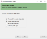 Select Crystal reports (rpt) option as the input format in ActiveReports Import Wizard dialog box