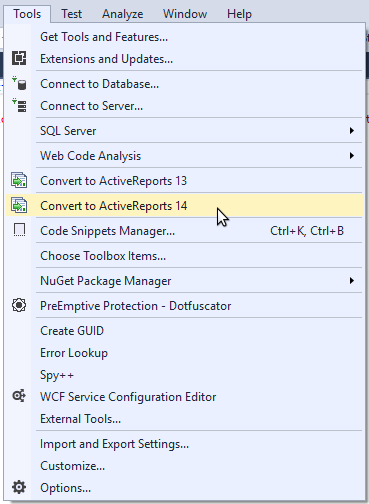 Select Convert to ActiveReports 14 option from the Tools menu