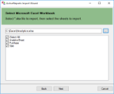 Select the sheets to import in ActiveReports Import Wizard dialog box