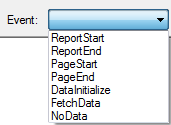 List of ten report events in an ActiveReport script