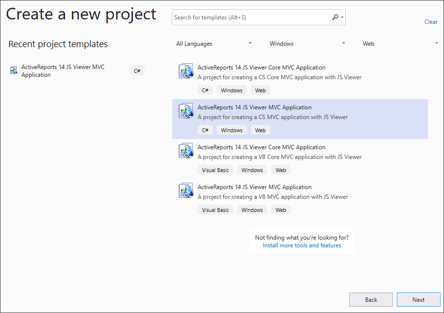 Create a New project dialog