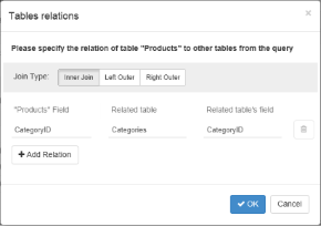 Tables Relations dialog box