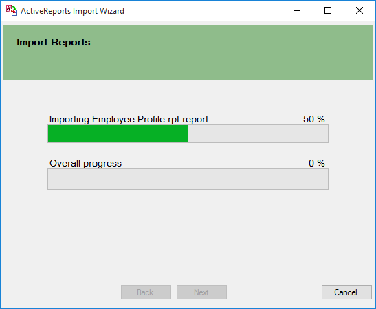 ActiveReports Imports Wizard screen