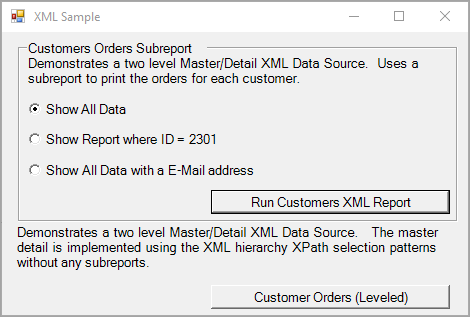 Section report bound to XML Data Source