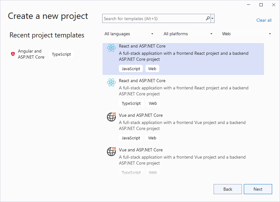 Create a New Project Dialog
