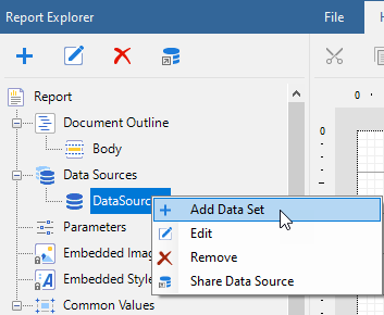 Adding a Dataset to a Page/RDL report