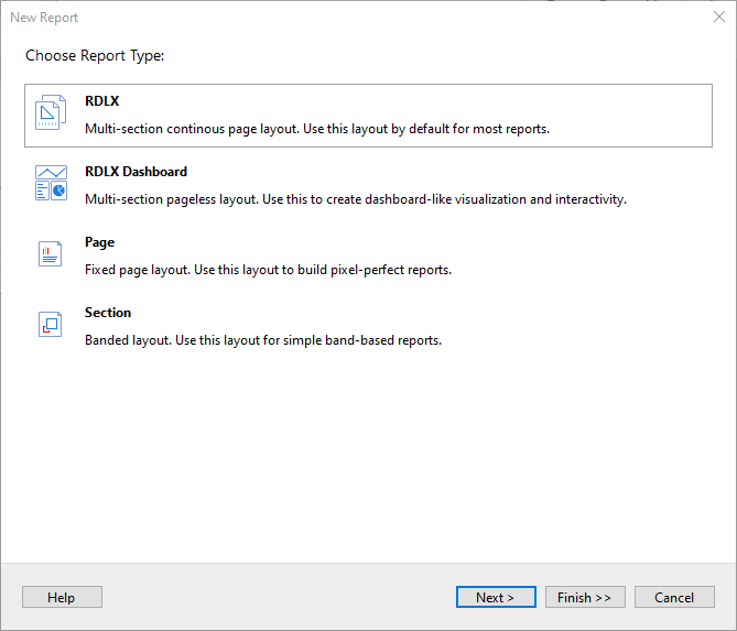 Choose a Report Type from New Report Dialog