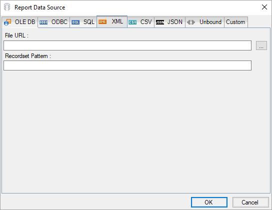 XML Tab in Report Data Source Dialog