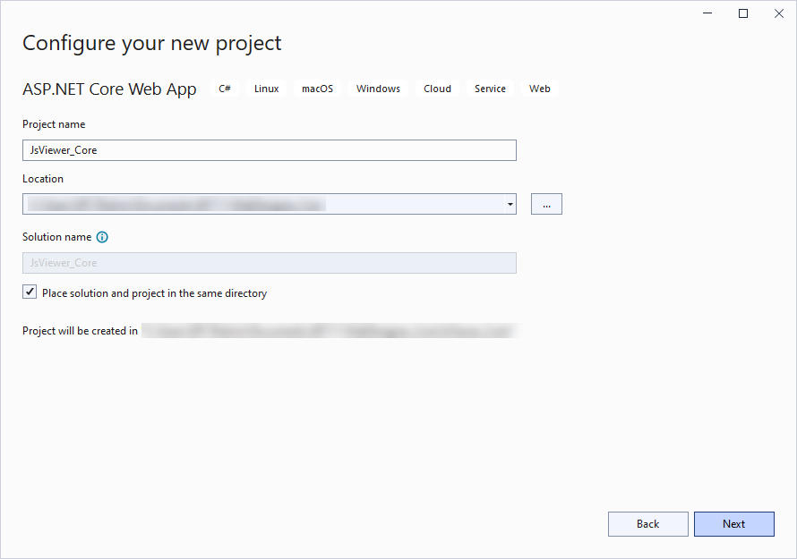 Configure your New Project dialog