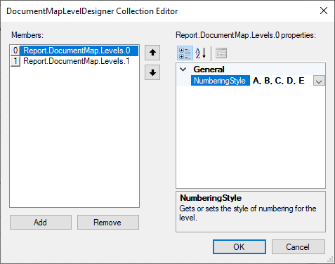 DocumentMapLevelDesigner Collection Editor
