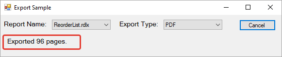Click the Export button in Export Sample Report