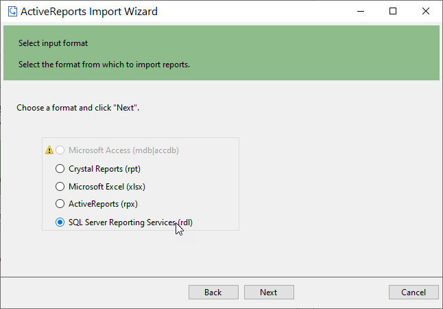 Choose format to import