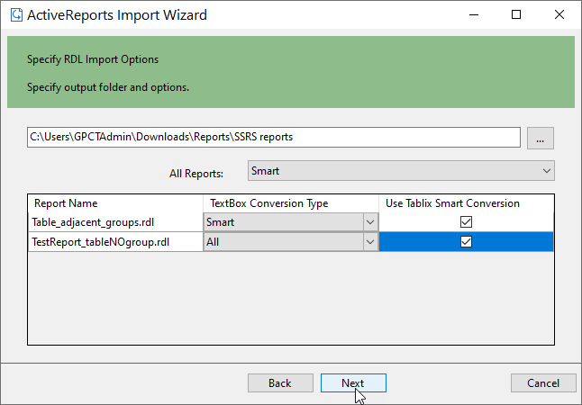 Specify RDL import options