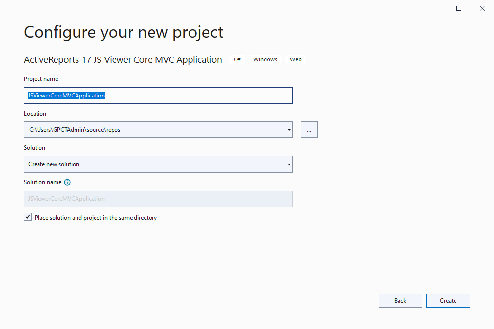Configure Visual Studio new project