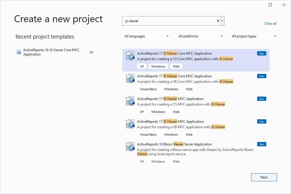 Create new project in Visual Studio