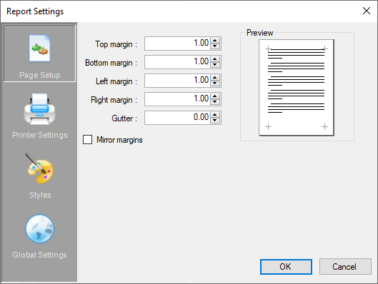 Report Settings dialog box for Section Reports