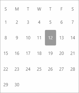 Calendar control with header, navigation buttons and adjacent days