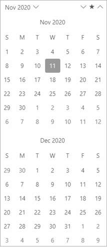Calendar control showcasing multiple months with vertical orientation