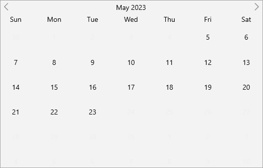 MAUI Calendar with a specified date range