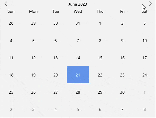 Navigation in the calendar with month view mode.