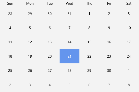 Calendar control with hidden UI