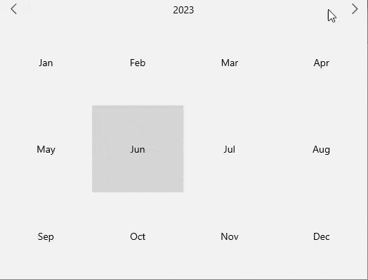 Navigation in the calendar with year view mode.
