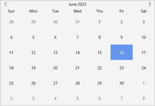 Calendar in month mode
