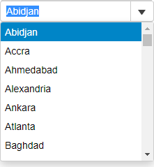ComboBox showing list of cities