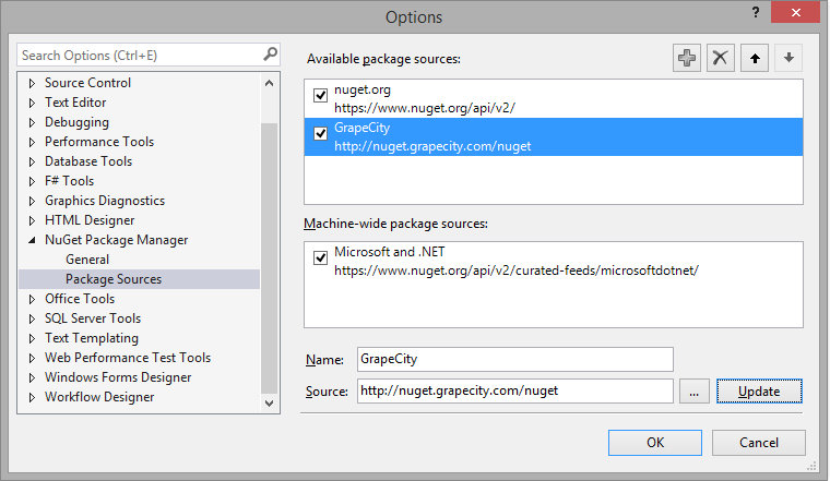 Add MESCIUS NuGet source path in NuGet Package Manager