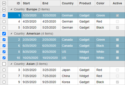 FlexGrid selector check boxes added to every grid row for multiple row selection.