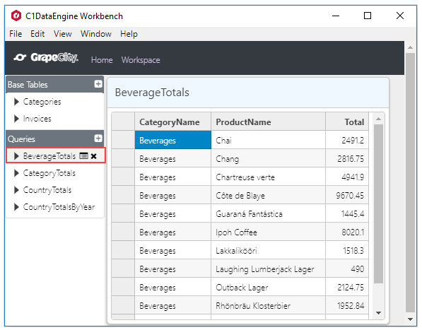 Add query named BeverageTotals