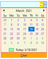 Colorful DateEdit with calendar dropdown