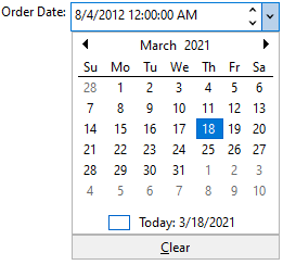 DateEdit control showing a particular date for OrderDate, an example for databinding.