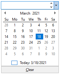 DateEdit with calendar ui showing minimum and maximum range of dates