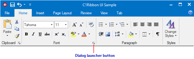 dialog launcher button in ribbon
