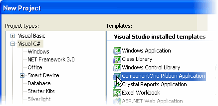 Select templates from New Project dialog box