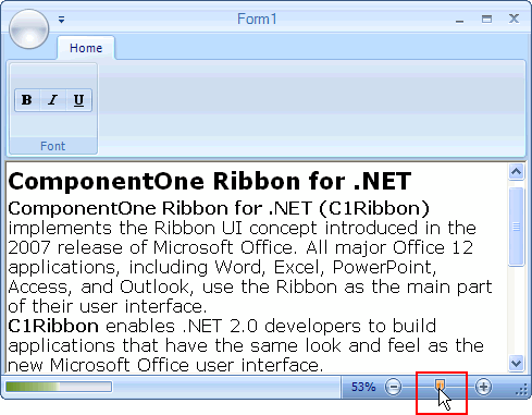 Ribbon created using quickstart application