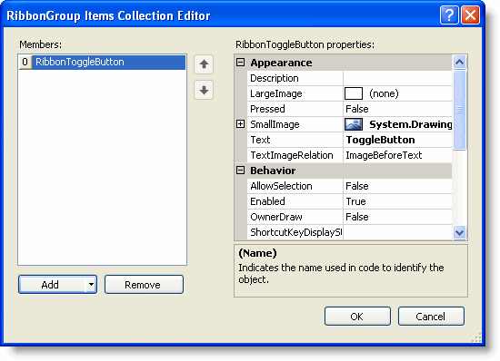 RibbonGroup Items Collection Editor in ribbon