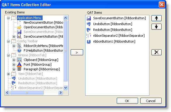 Items Collection Editor of Quick Access Toolbar