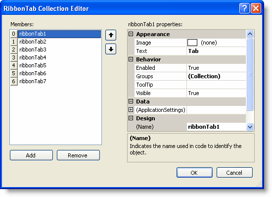Collection editor of tab
