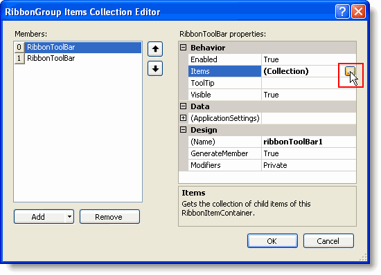 Items collection editor in toolbar