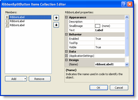 SplitButton Items Collection Editor in Component One Ribbon