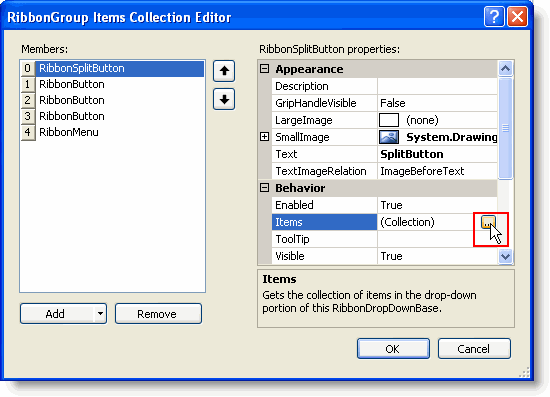 Items Collection Editor in Split button