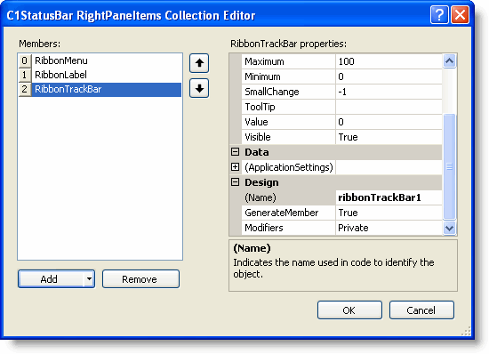 RightPaneItems Collection Editor of Statusbar