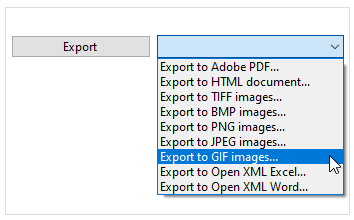 Snapshot showing options to export in various formats