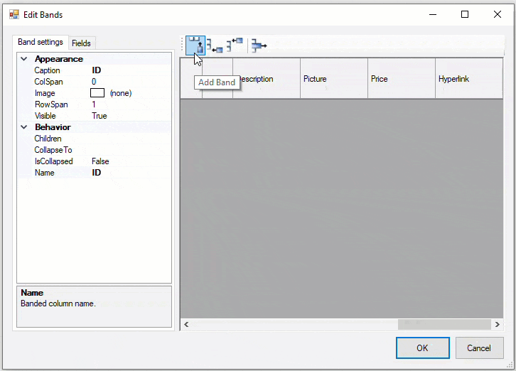 Add Bands using Band Collection Editor in C1FlexGrid