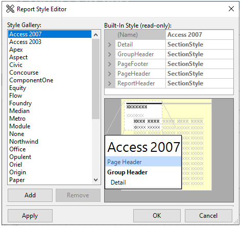 Displays the Report Style Editor dialog box.