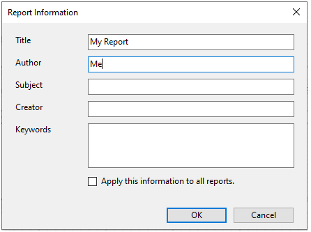 The image displays the Report Information dialog box.