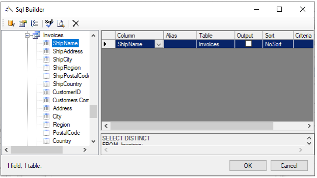 The image depicts the SQL Builder dialog box.